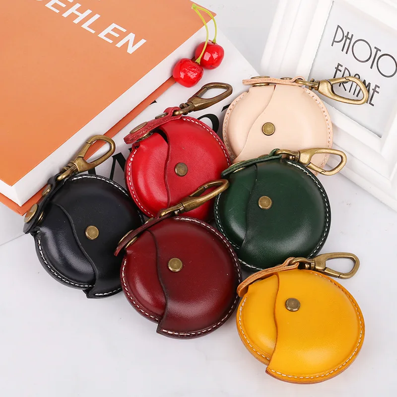 Petite bourse ronde en cuir véritable, sacs portables créatifs, porte-monnaie, sac de rangement pour câbles d