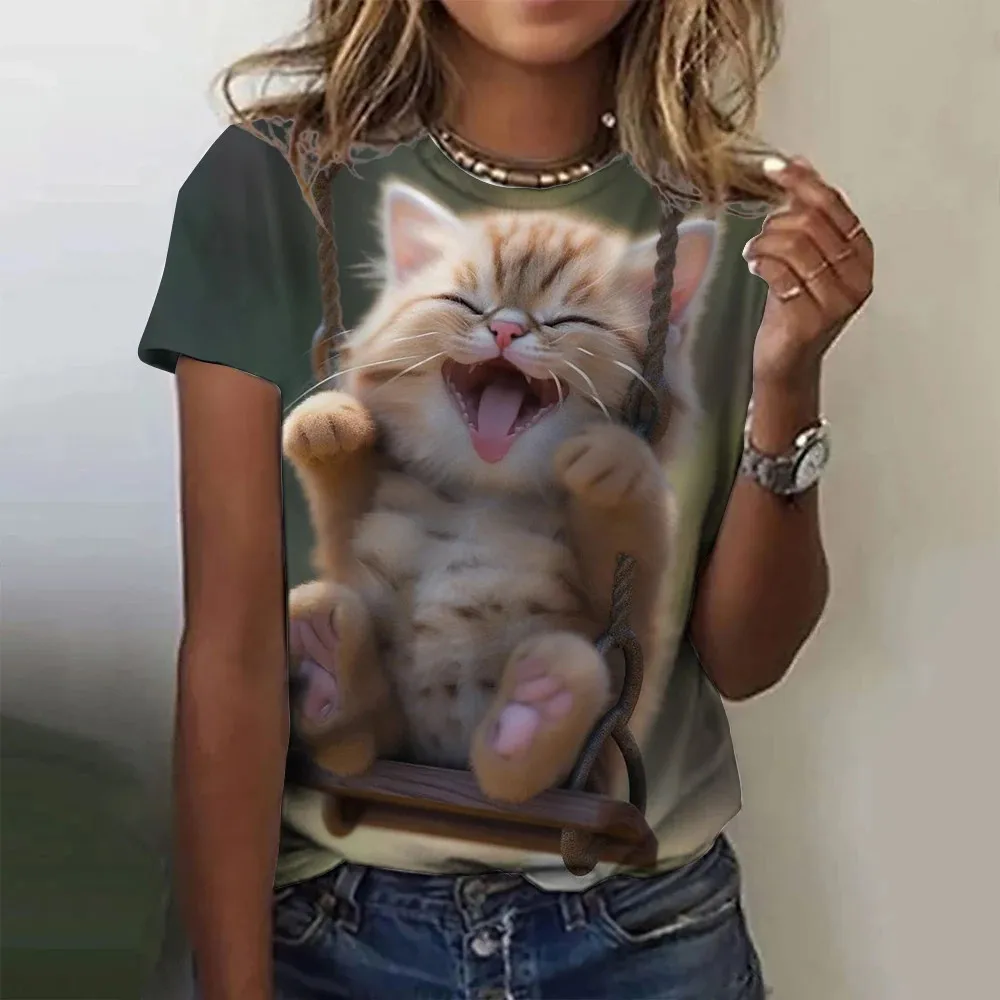 Clothing for Girl Summer Cat Clothes Cute Print Kid T Shirt O-Neck Casual Tee Tops Short Sleeve Aged 3-14 Years Baby Boy Clothes
