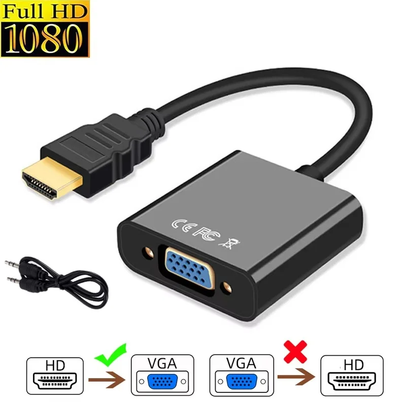 Full 1080P HDMI-compatible Female to VGA Male Adapter HDTV To VGA Converter With 3.5mm Audio Cable For TV Box Display Projector