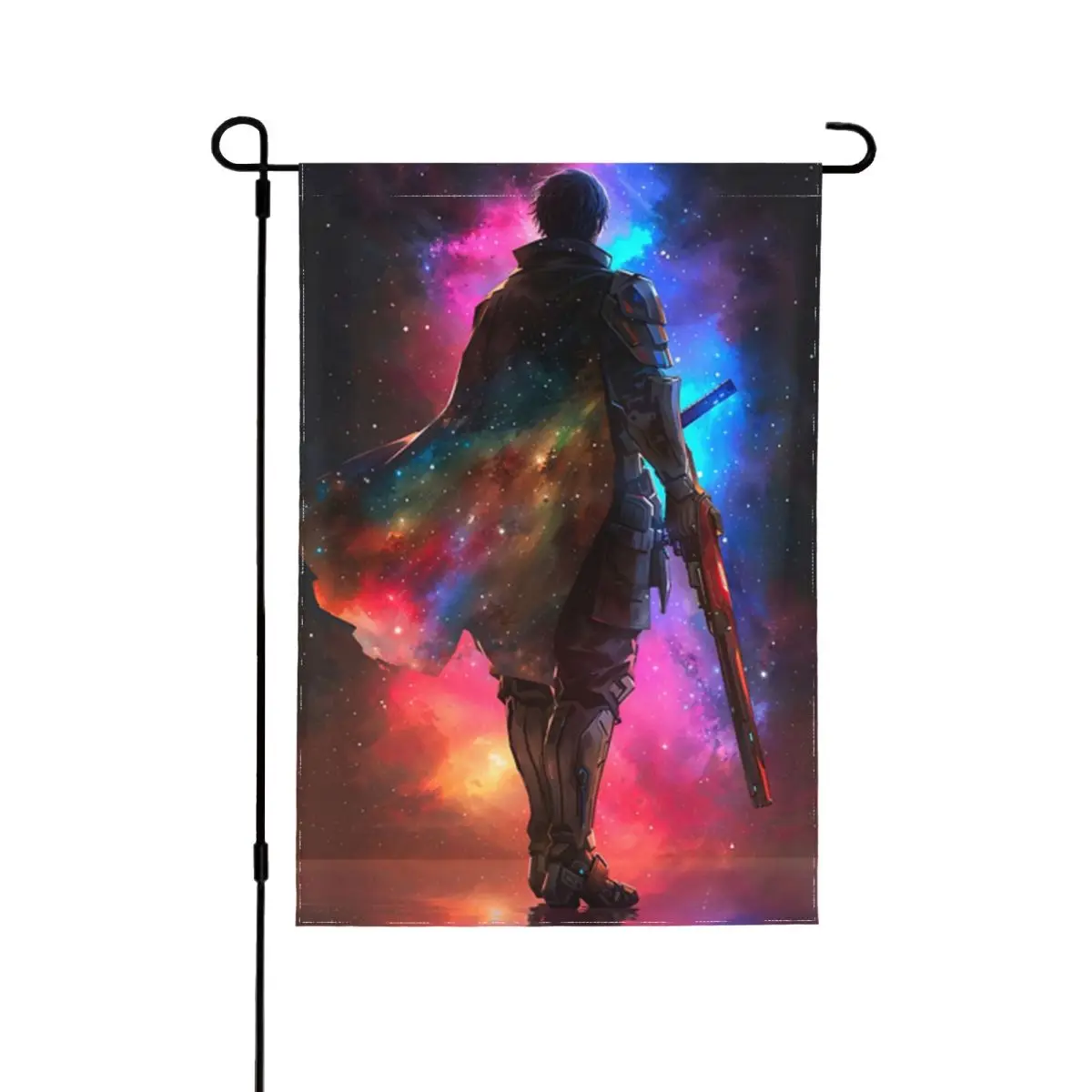 Drapeau de jardin de style campagnard, décoration de bassin de jardin, motif planète au-dessus de la galaxie, petit drapeau de jardin