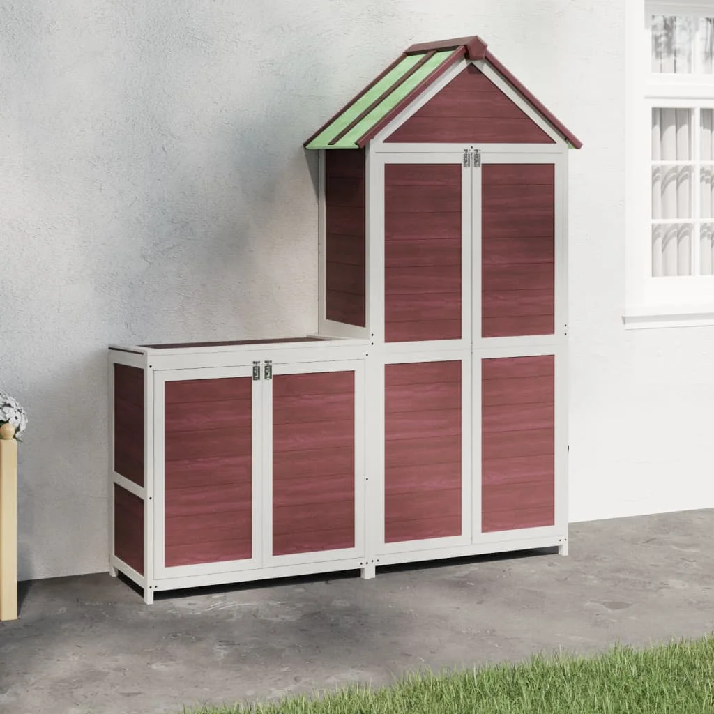 Ensemble de 2 abris à outils de jardin en pin massif couleur moka, armoire de rangement extérieure pour outils de jardin, armoire de jardin, rangement de patio avec toit imperméable
