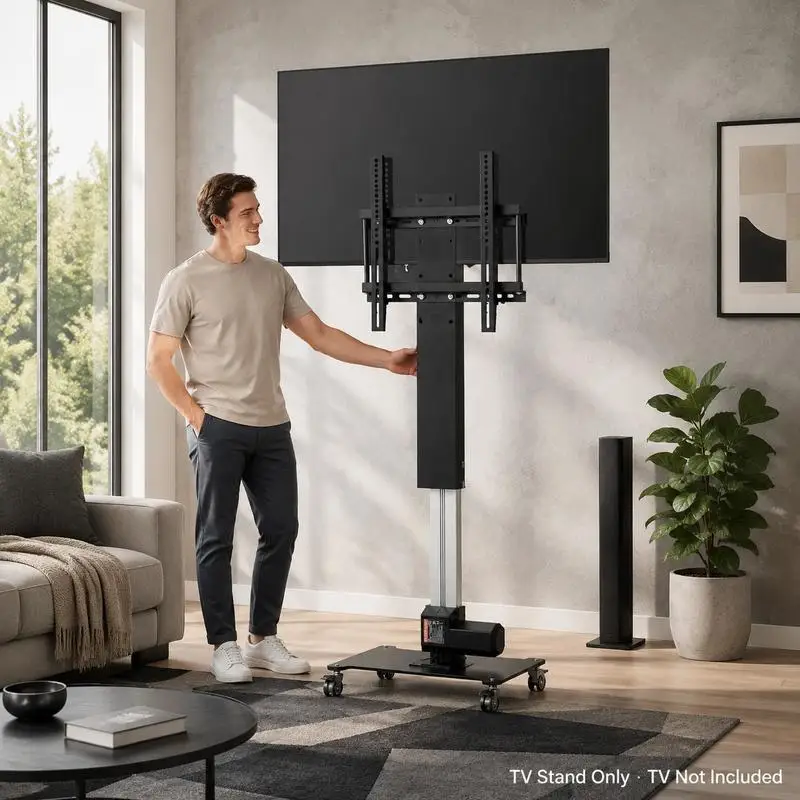 Support TV pour téléviseurs LCD, LED et plasma, support TV automatique, élévateur TV, support élévateur TV de 97,4 à 167,4 cm, réglable en hauteur et stable, max. 60 kg