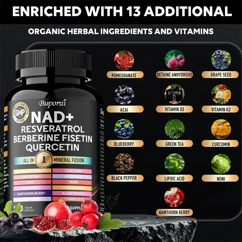 NAD Resveratrol Berberine - Improve Aging, Promotes Cardiovascular Health & Cell Health, Regulate MetabolismSupplement