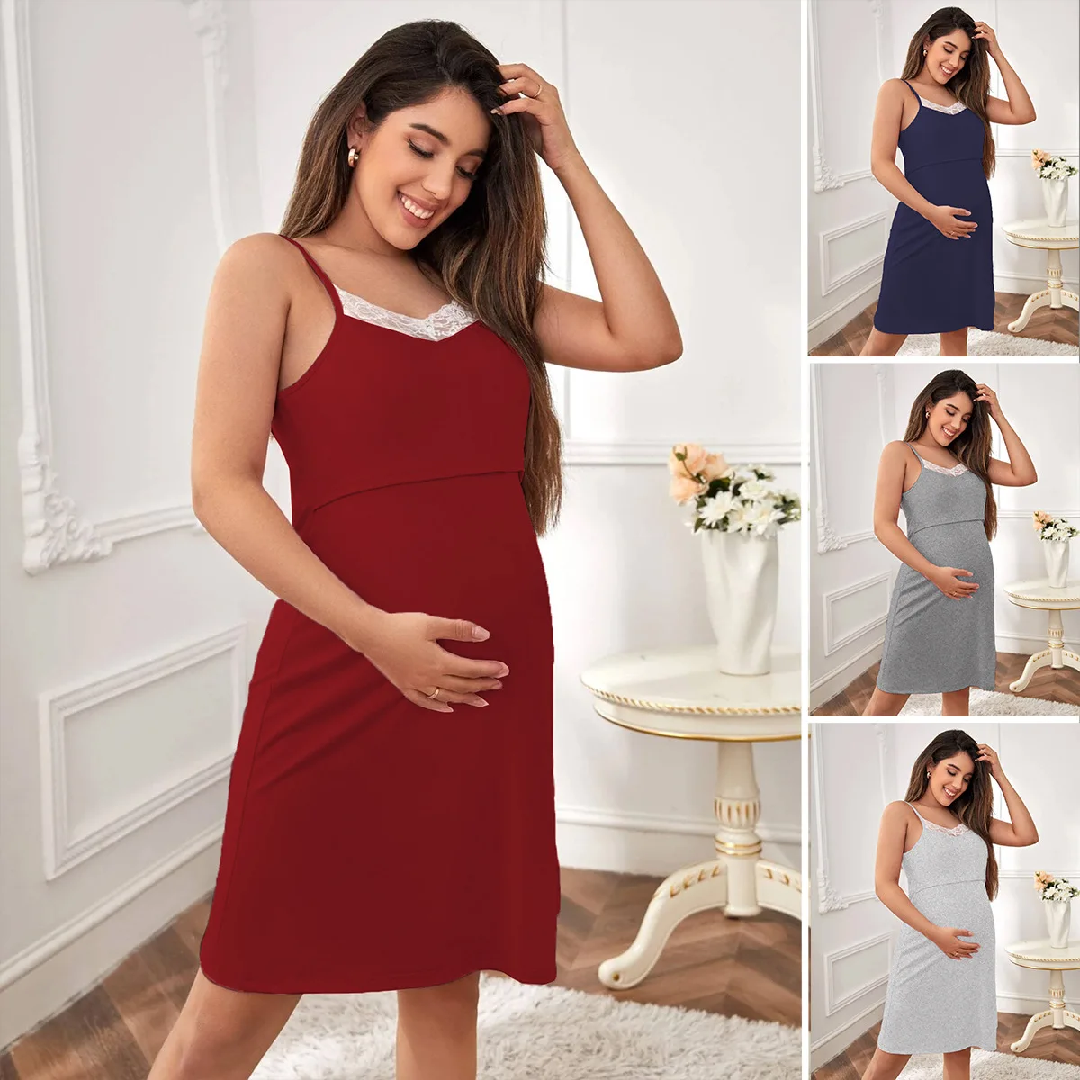 Pyjamas de maternité chemise de nuit robe Camisole femmes enceintes vêtements de nuit sans manches vêtements de nuit robe de nuit vêtements d'allaitement à domicile