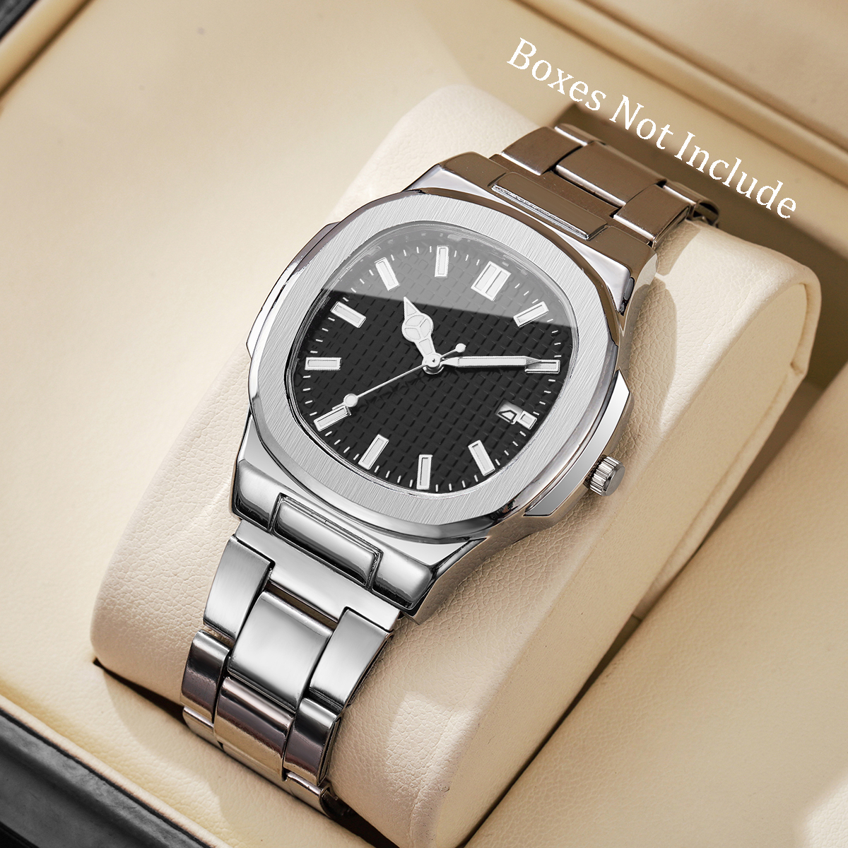 Luxury Square Men's Watch With Calendar, Quartz Watch For Men, Minimalist Business Dress Timepiece black