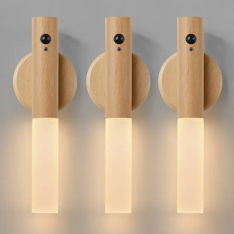 Smart Motion Sensor Night Light Rechargeable LED Magnetic Cabinet Light For Bedroom Kitchen Hallway white Ash 3pcs