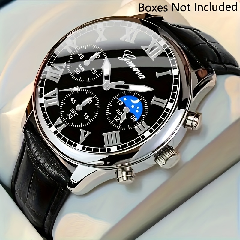 Mens Business Casual Quartz Watch With PU Leather Strap Fashion Wristwatch 1pc.hs