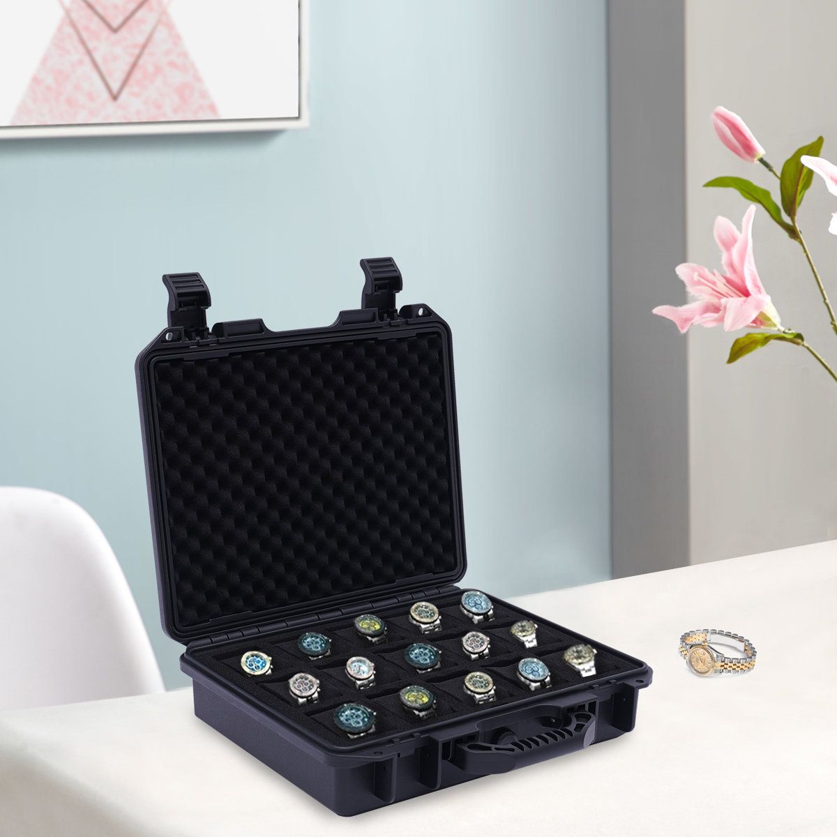 15 Slot Waterproof Watch Box And Watch Storage Case With Protective Foam 15 Slot Waterproof Watch Box And Watch Storage Case With Protective Foam