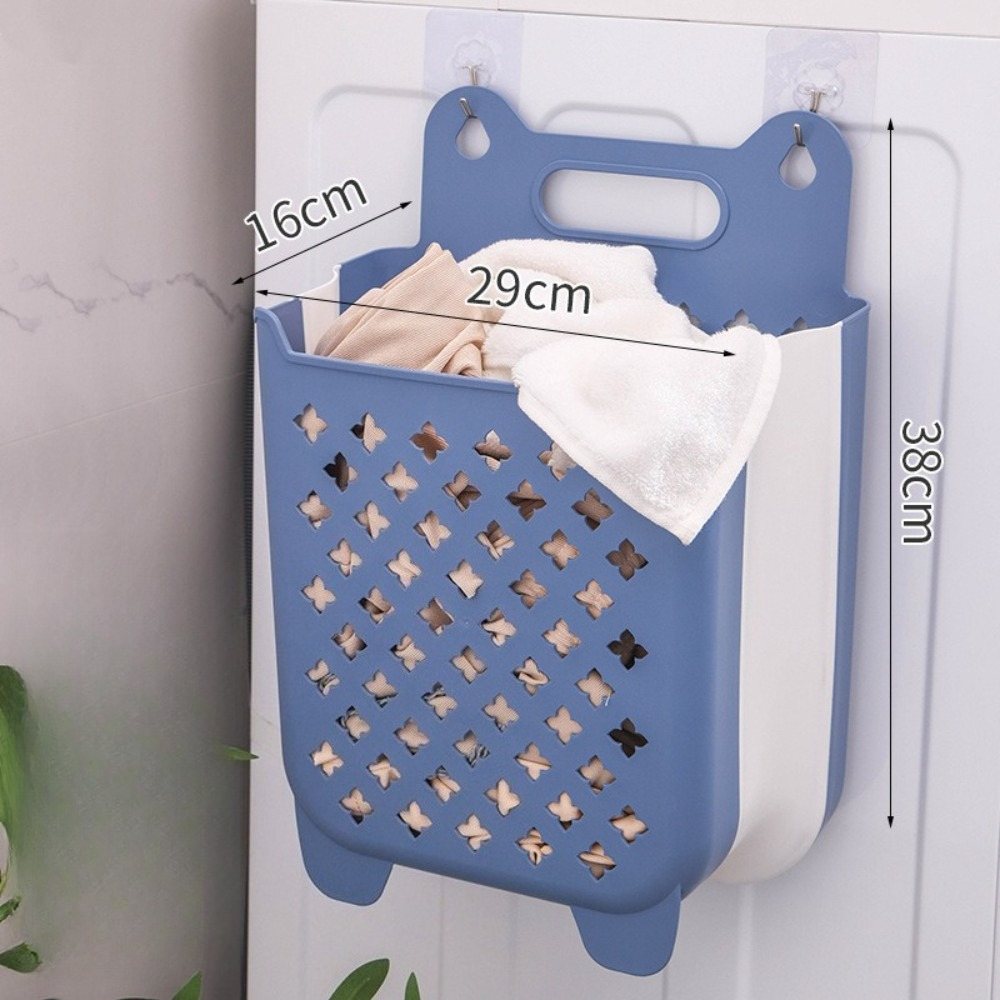 Nordic Wall Mounted Laundry Basket Foldable Space Saving Hamper blue