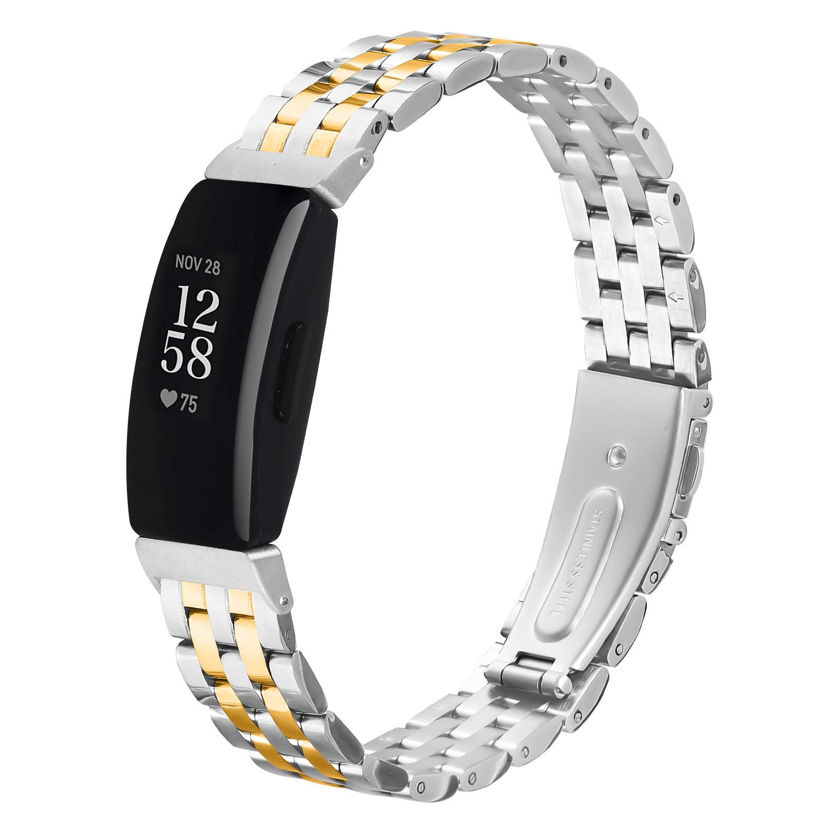 Fitbit Inspire 2 Band Stainless Steel Five Bead Metal Watch Band For Fitbit Inspire 1 Inspire 2 silver Gold