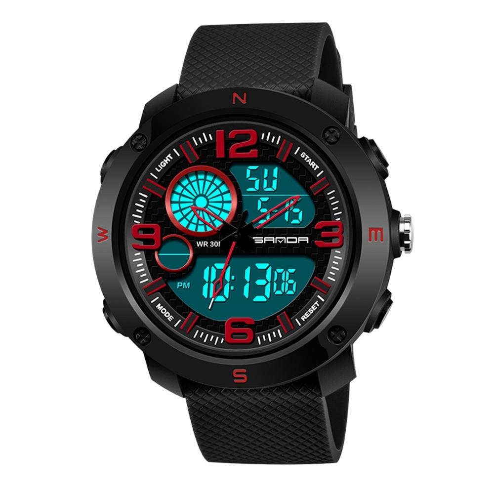 SANDA 762 Digital Sports Watch For Men Waterproof LED Night Light Multifunction Wrist Watch red