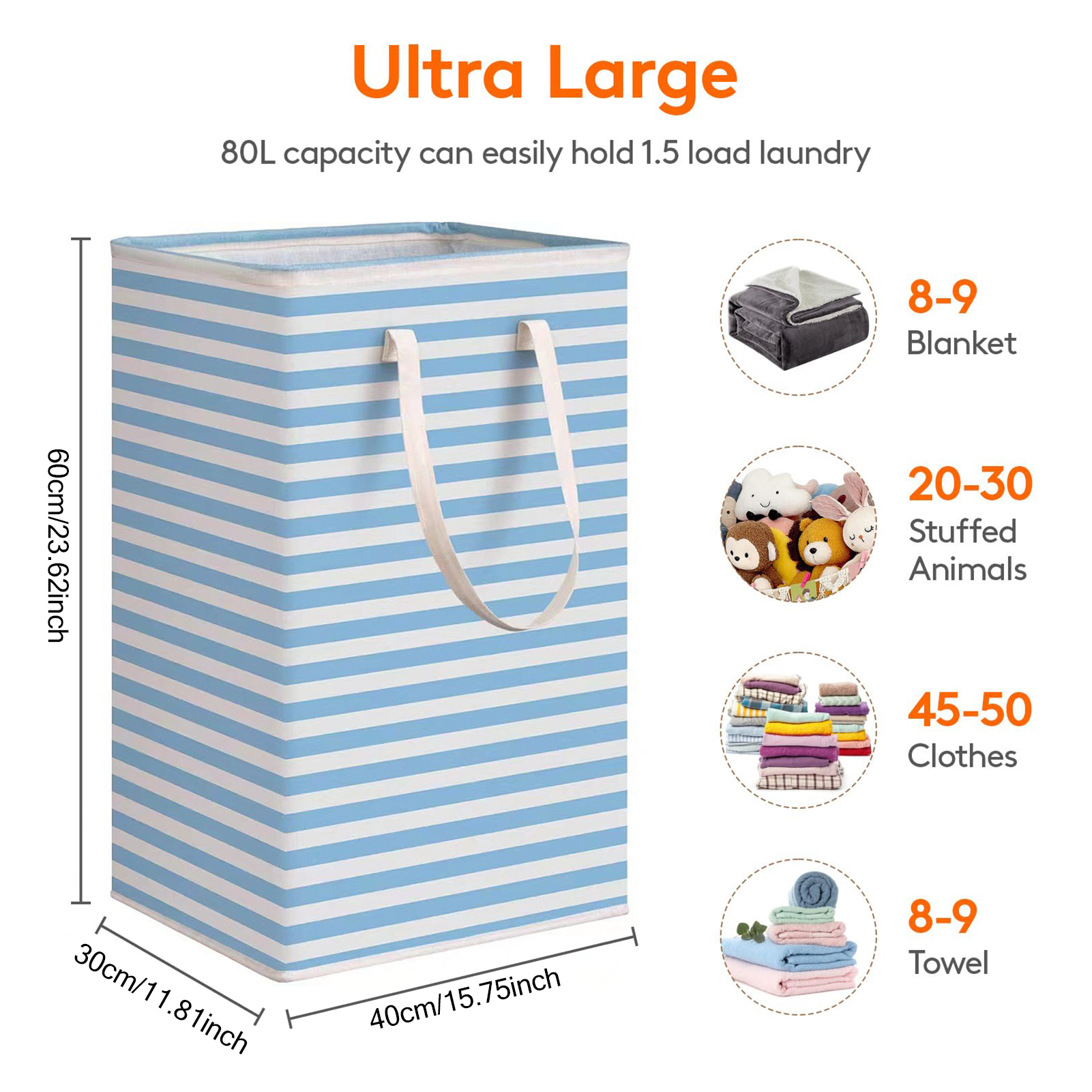 Large Collapsible Laundry Basket With Handles For Clothes Storage And Home Organization blue