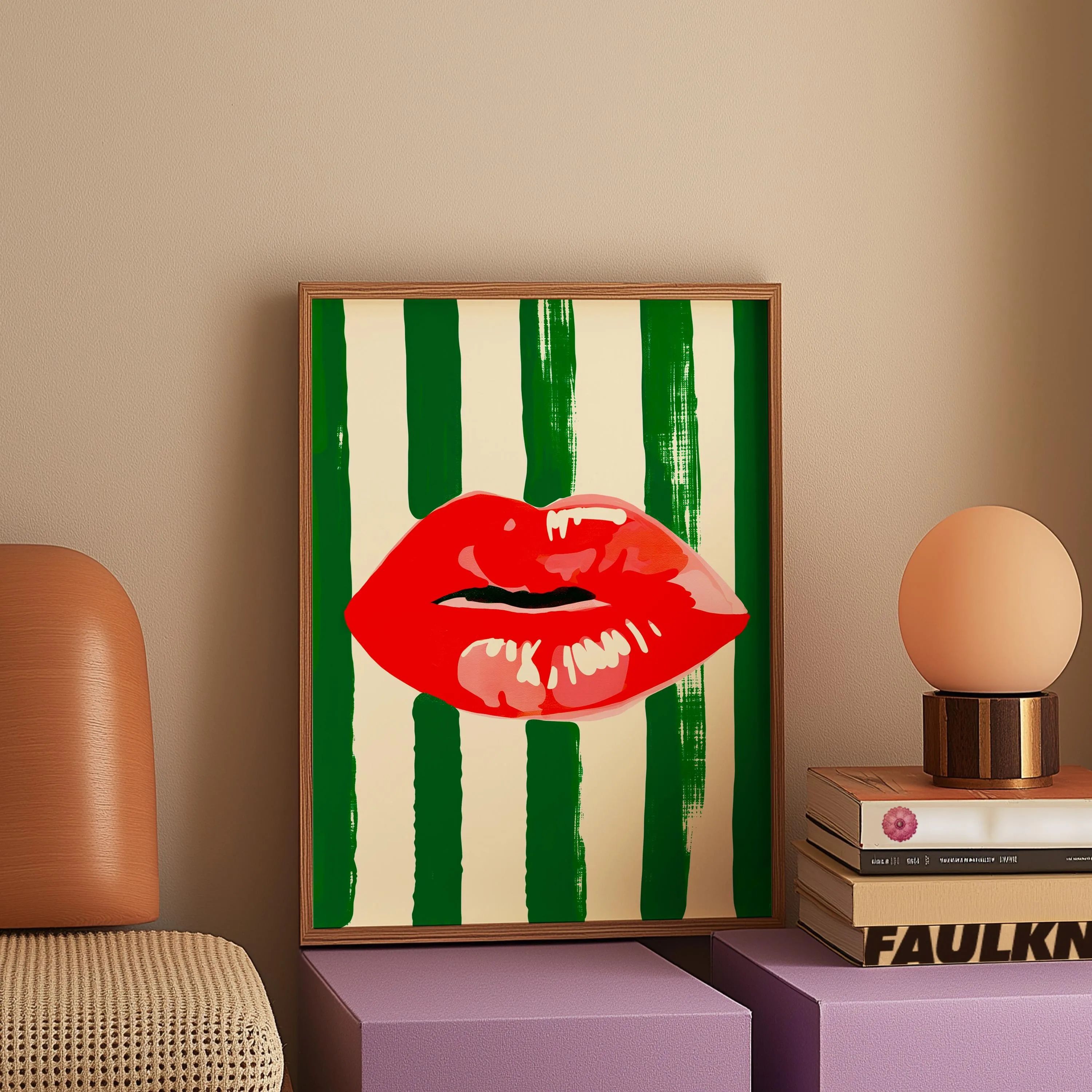 Amore Green Striped Wine Kitchen Wall Art 12 20x30cm No Frame