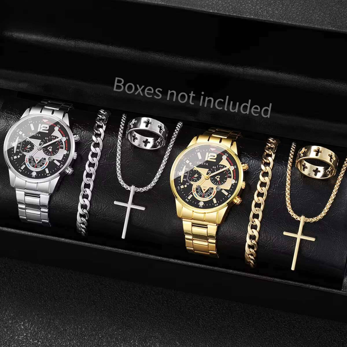 Luxury Men's Quartz Watch & Bracelet Set Business Watch For Men Gift Collection b