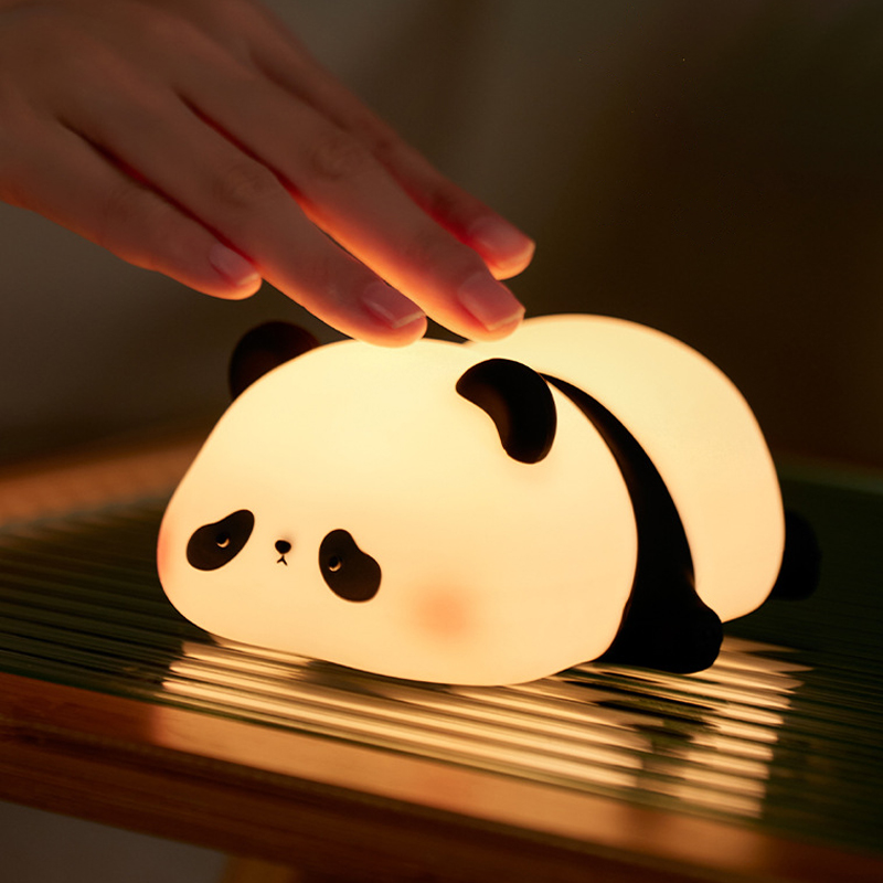 Cute Panda Night Light Rechargeable LED Night Light Soft Silicone Kids Bedside Lamp Touch Control panda
