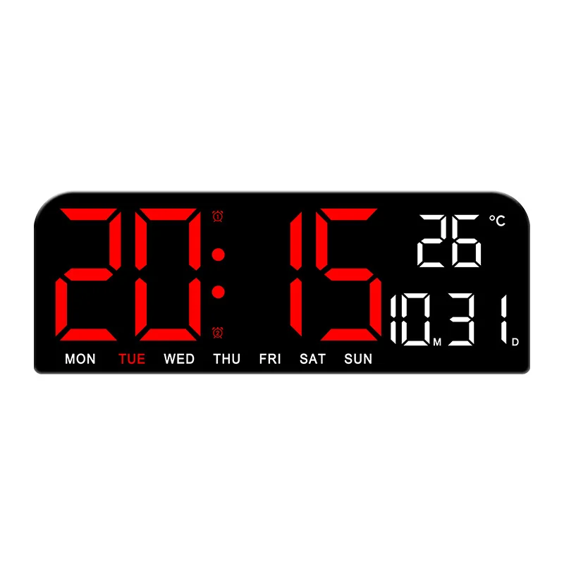 Large Digital Wall Clock LED Temperature Display USB Powered Alarm Clock red