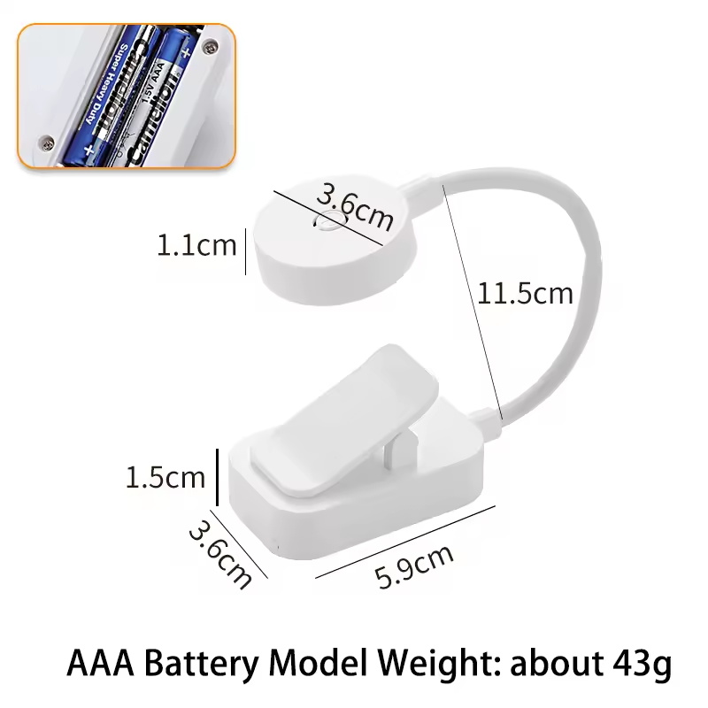 Mini LED Reading Book Light With Eye Protection Clip On Lamp For Study Travel And Bedroom without Battery white