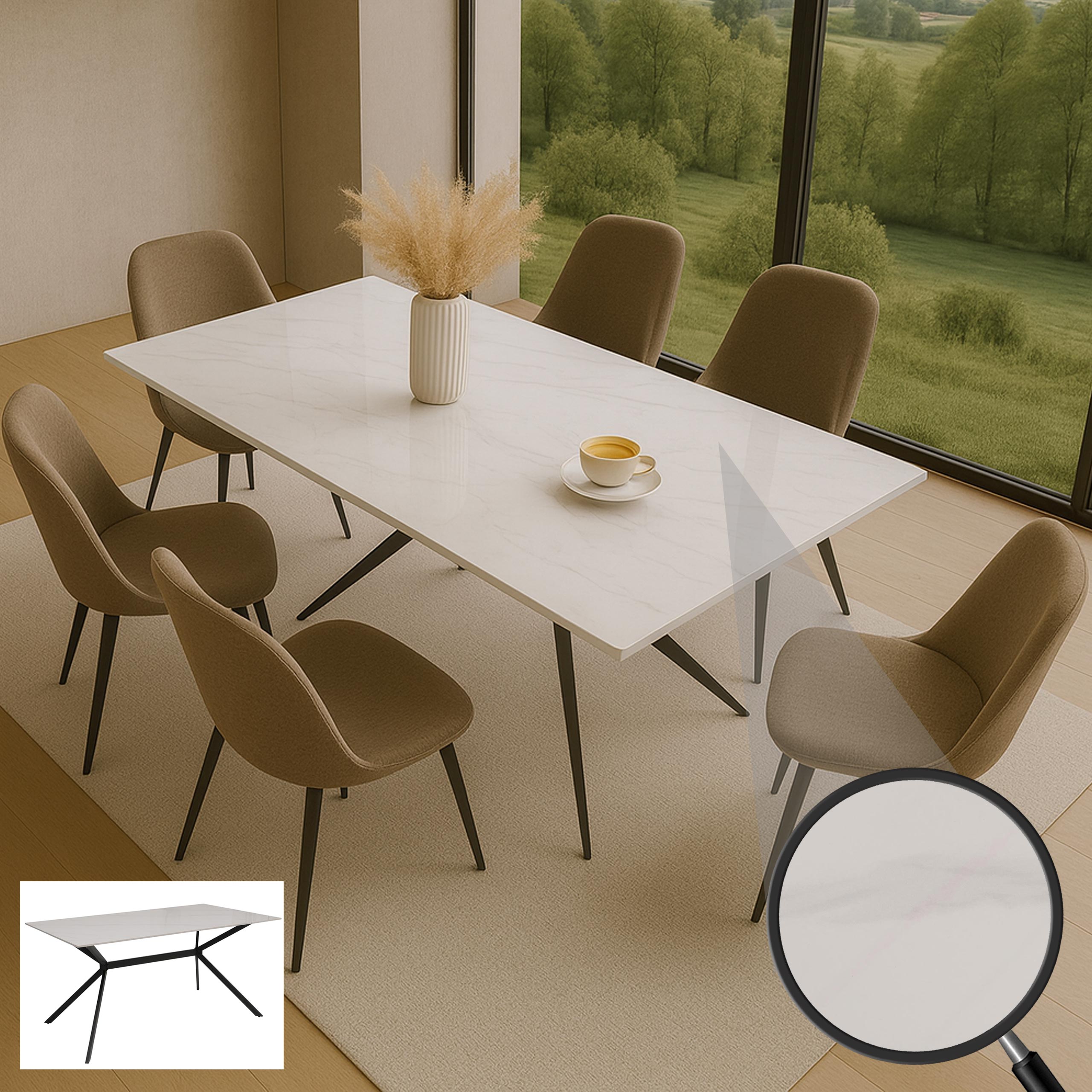 Esszimmertisch HWC-O58, Esstisch Sinterstein Metall, Marmor-Optik 160cm ~ weiß