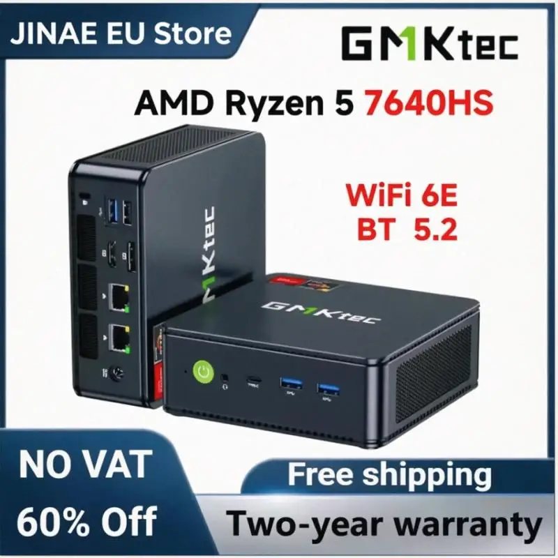 GMKtec M6 Ultra Mini-PC AMD Ryzen 5 7640HS Radeon 760M DDR5 PCIe 4.0 NVMe SSD WiFi 6E Bluetooth 5.2 2.5GbE LAN Windows 11 Pro Desktop-Computer