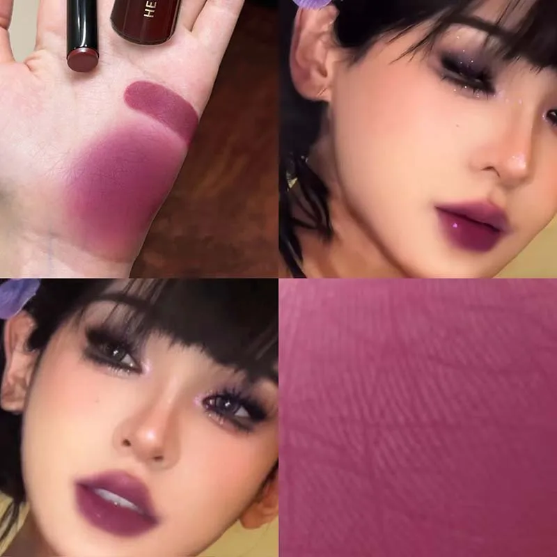 Samtmatter Lila Lippenstift, Reichhaltiger Weicher Nude Lipgloss, Wasserfester Rosé-Rosa-Brauner Lippentint, Koreanisches Make-up, Damen-Kosmetik, Schönheit