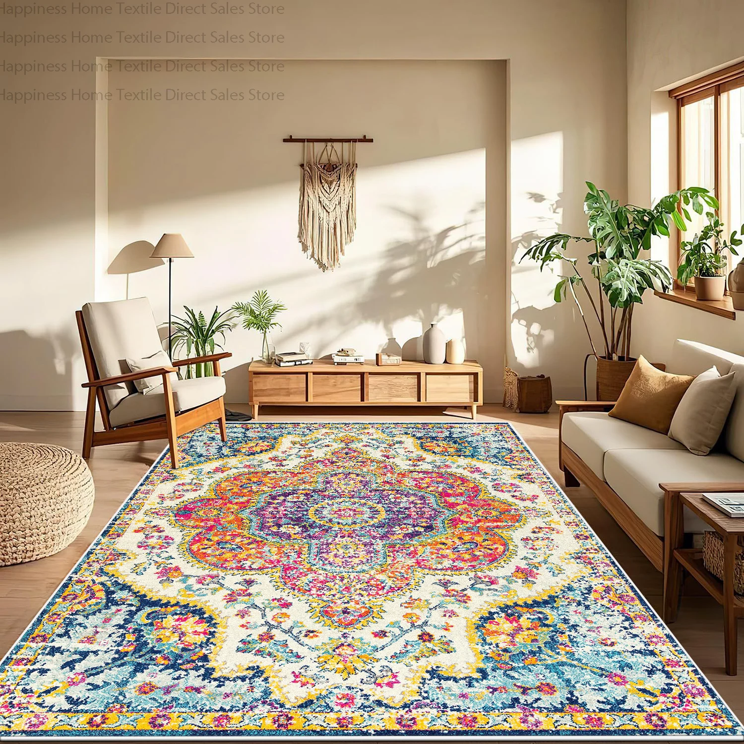 Bohemian Retro Style Living Room Luxury Carpet Decoration Bedroom Non-slip Washable Bedside Mat Soft Plush Easy Clean Office Rug