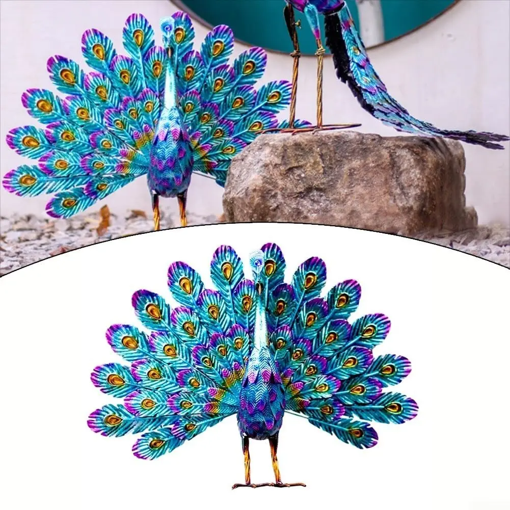 Metal Peacock Statue Ornament DIY Peacock Art Crafts Garden Decoration Statue Home Garden Decoration Supplies Yard Accessories