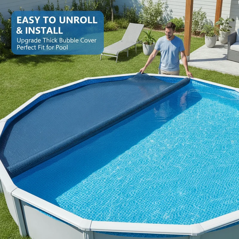 Couverture solaire pour piscine, couverture à bulles flottante pour piscine, couverture solaire en PE 260x160 cm noir et bleu, couverture de piscine extérieure, accessoire pour piscine