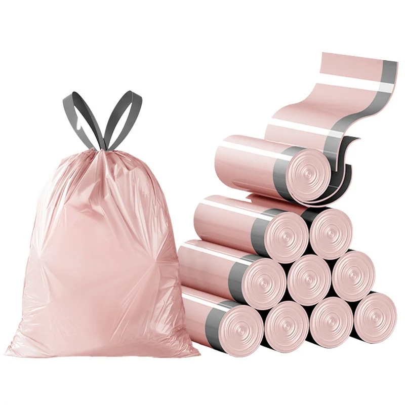 Pink Drawstring Trash Bags, Thickened Leakproof Tear Resistant Easy Tie Odor Resistant for Kitchen Bathroom Office Daily Home Use Households Busy Families Small Trash Can Liners Household Cleaning