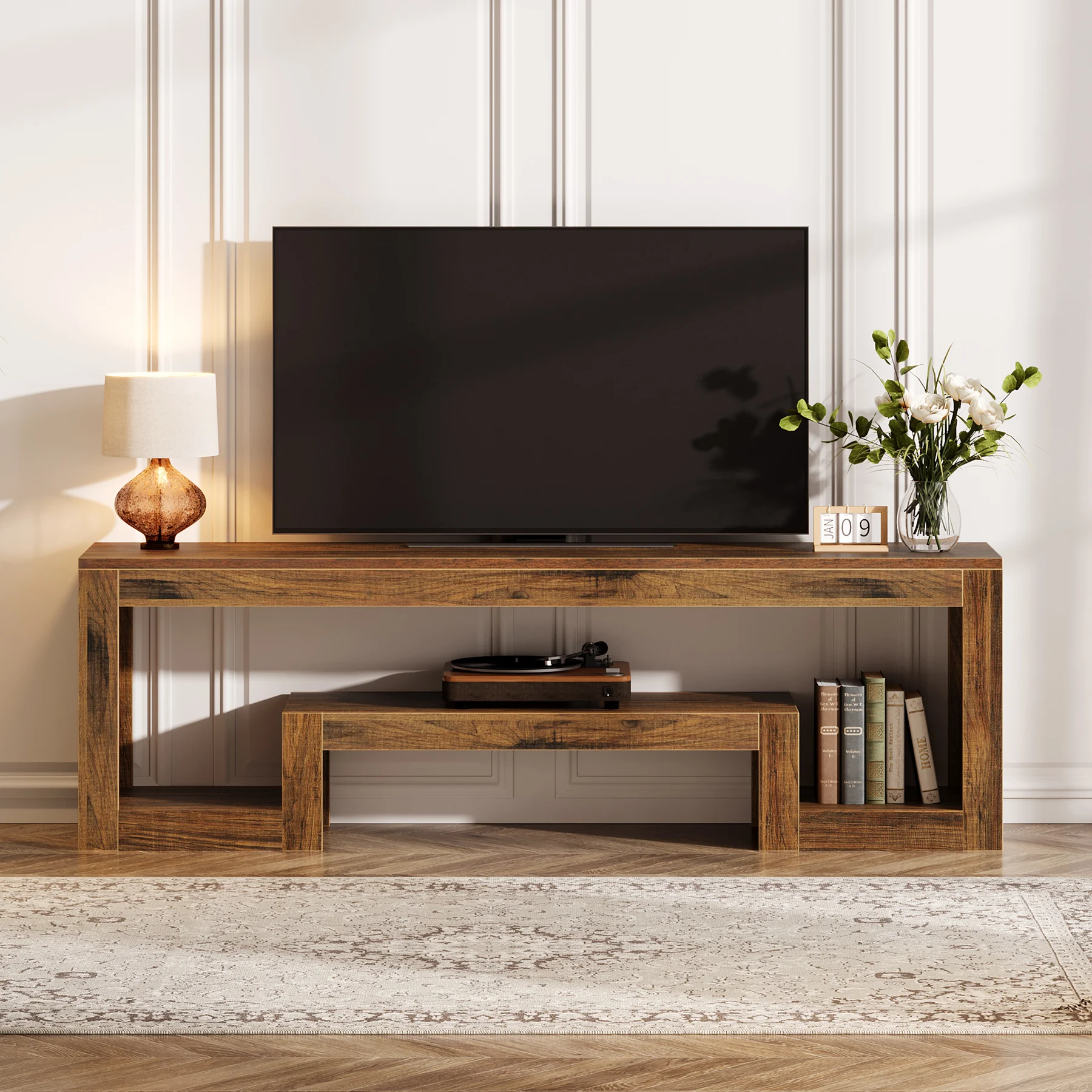 Tribesigns TV-Schrank, Fernsehtisch, TV-Regal, 160 cm Lowboard mit offenen Fächern für 55/60/65 Zoll Fernseher, für Wohnzimmer, Esszimmer, Schlafzimmer, Vintage Braun