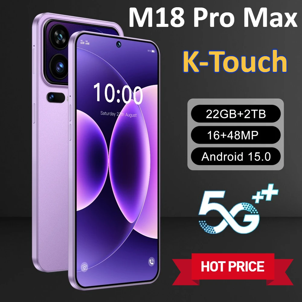 Téléphones mobiles K-Touch M18 Pro Max, smartphone 7,3 pouces, téléphone portable pas cher 5G, double carte SIM, 7800 mAh, Android 15, version mondiale, téléphones portables pour hommes et femmes