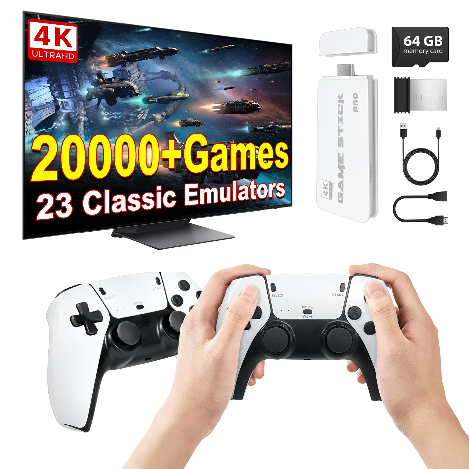 AISLPC M15 4K TV Game Stick Video Game Console 64/128G Doubles Fight Wireless Gamepads Video Game Gamepad Controller 20000+Games