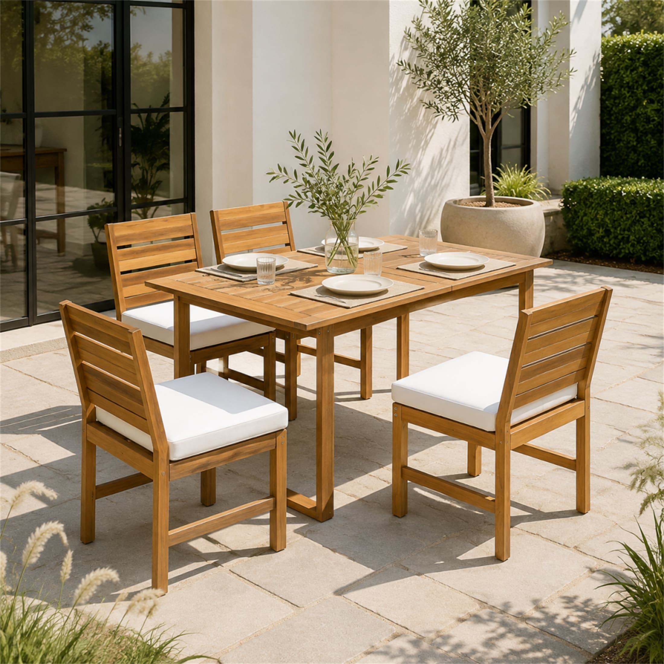 Farmhouse 5-Piece Acacia Wood Outdoor Patio Dining Set for 4