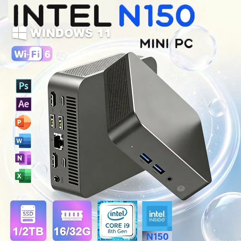 Intel Core N150 Windows 11 Pro Portable Pc Computer 16GB RAM 1/2TB SSD WIFI 6 BT5.2 4K 60Hz HD Mini Gaming Office Study Pc