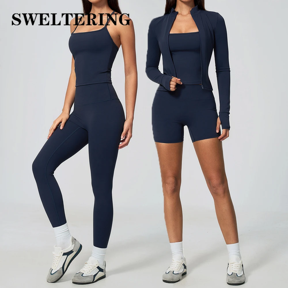 Ensemble de yoga 2/3 pièces, tenue de sport, fermeture éclair, vêtements de sport à manches longues, survêtement de gym, vêtements de yoga pour femmes, vêtements de sport athlétiques