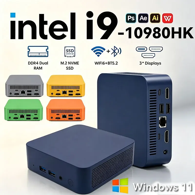 New Mini PC Computer Windows 11 intel Core i9 10980HK PC Gamer 16GB RAM 1TB M.2 SSD 4K HD WiFi 6 BT5.2 Mini Desktop Computer