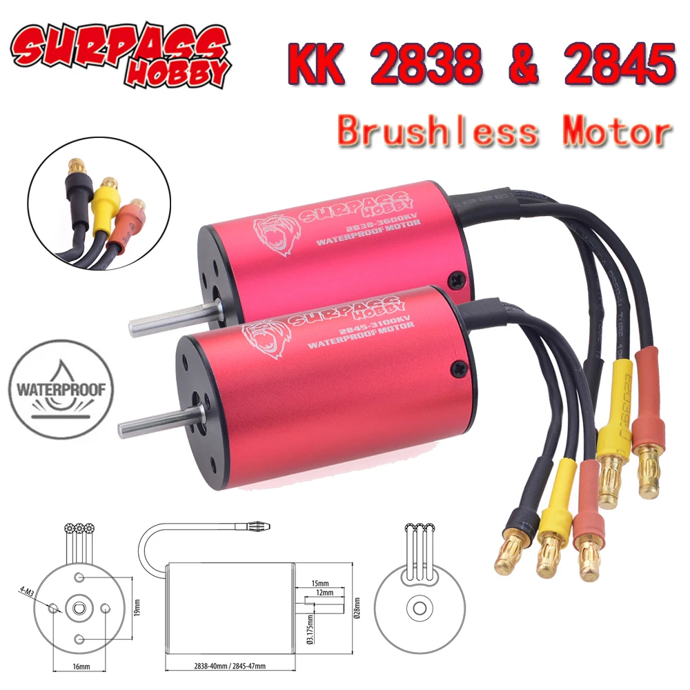 Surpass Hobby KK 2838 2845 Waterproof Brushless Motor 3.175mm Shaft for 1/12 1/14 1/16 1/18 RC Car Wtloys Remo Boat RC Model