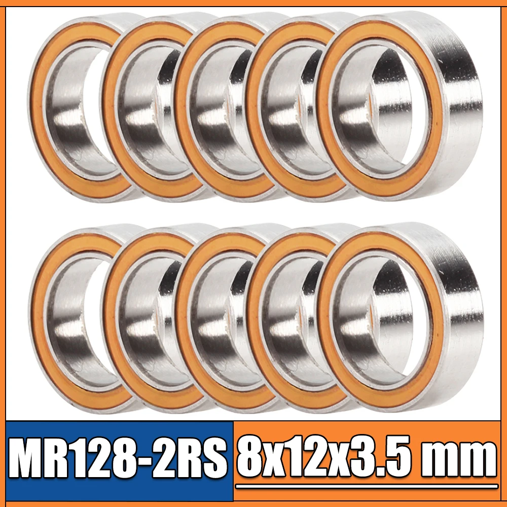 MR128RS Bearing 10PCS 8x12x3.5 mm ABEC-3 Hobby Electric RC Car Truck MR128 RS 2RS Ball Bearings MR128-2RS Orange Sealed