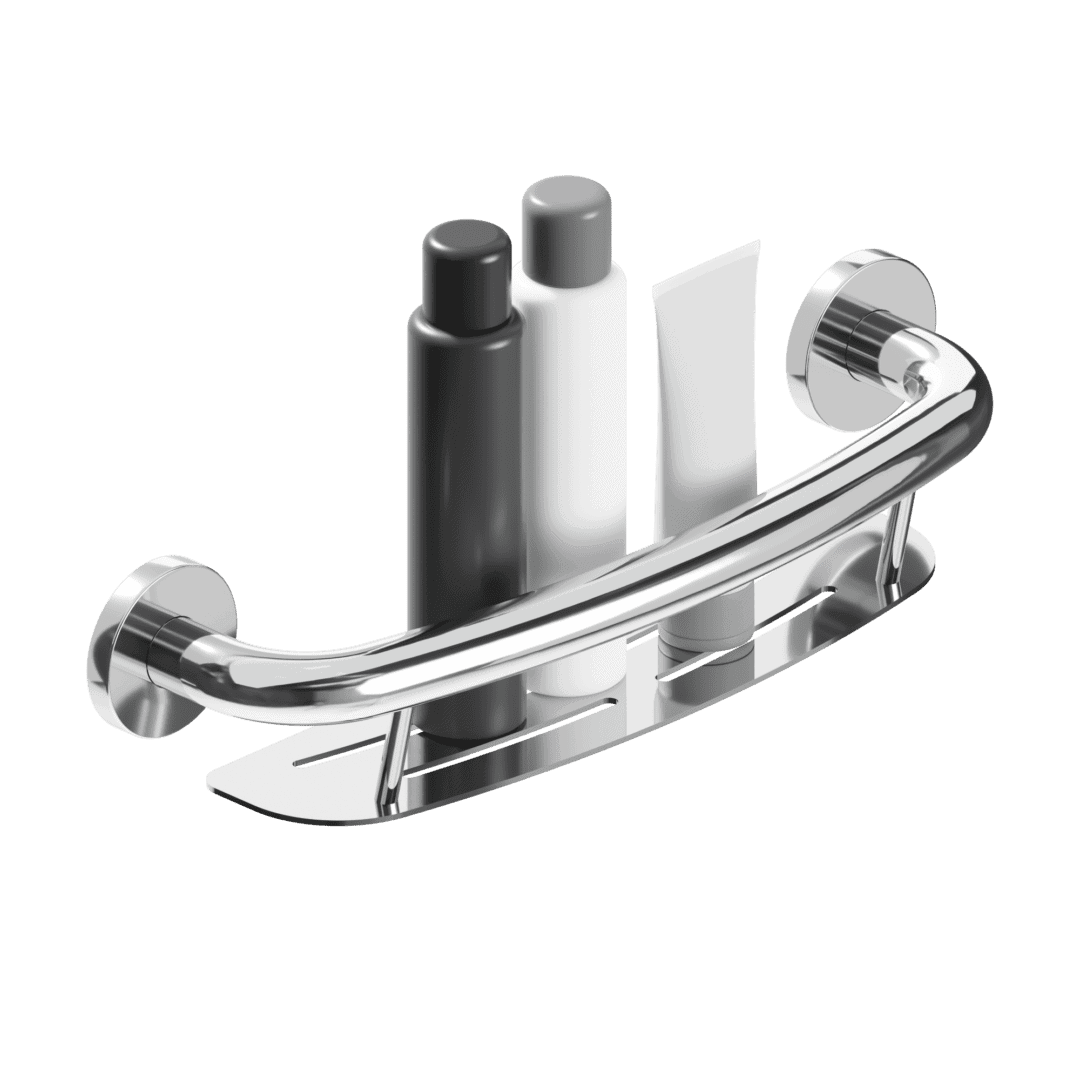 HealthCraft PLUS Shampoo Shelf and Grab Bar - Polished Chrome PLUS-SHS-CP