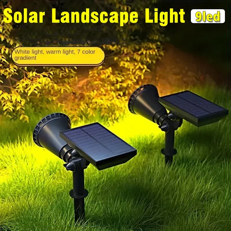 Solar-LED-Strahler, 9 LED-Außenlandschaftsleuchte, 3 Modi, automatisches Ein-/Ausschalten, wasserdicht für Garten, Hof, Bäume, Steingarten, Werbetafel