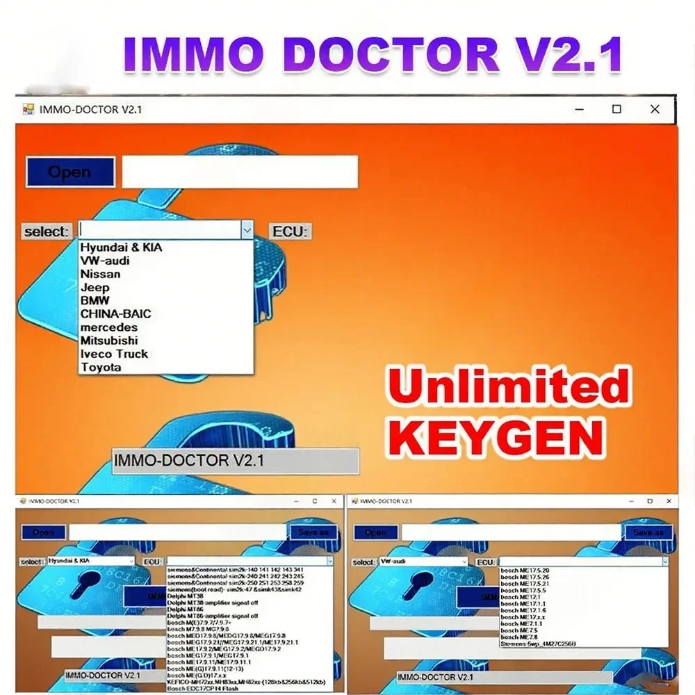 Latest IMMO DOCTOR V2.1 With Unlimited KEYGEN MULTI BRAND Immo Off Software ECU Chip Tuning for sim2k MT38 ME 17.9.2 MED17.9.8