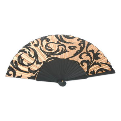 Silk batik fan, 'Bali Glory'