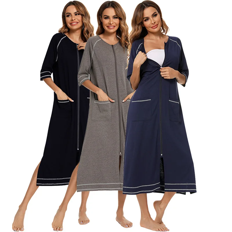 Chemise d'allaitement zippée pour femmes enceintes printemps/été, style européen et américain, pyjama post-partum, vêtements de confort à domicile