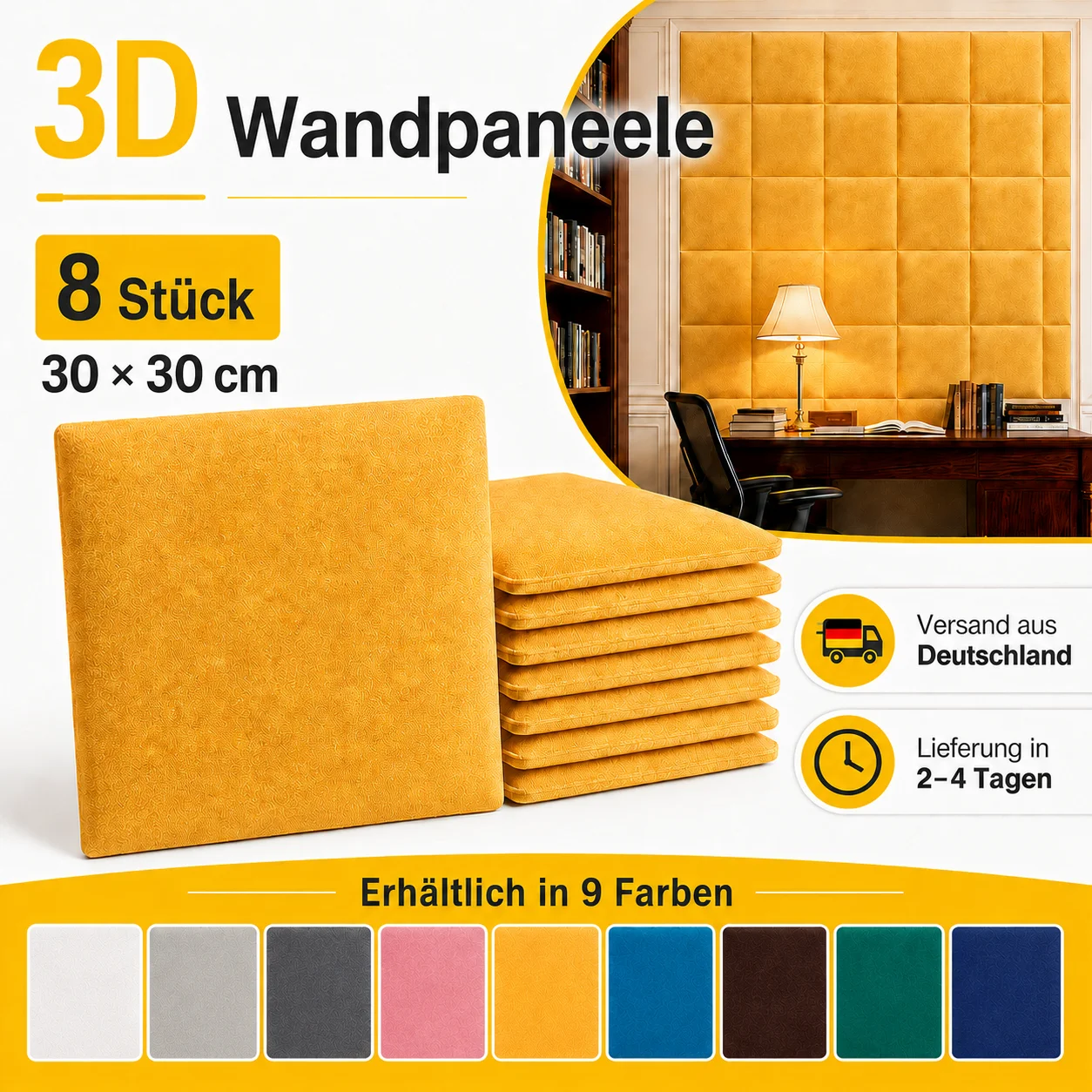 8 Stück 3D Wandpaneele 30x30cm Weiche Wandpolsterung Quadratisch Samt Wandverkleidung Schlafzimmer Wohnzimmer Kinderzimmer Bettkopfteil Dekorative Stoßschutz Wandpaneele