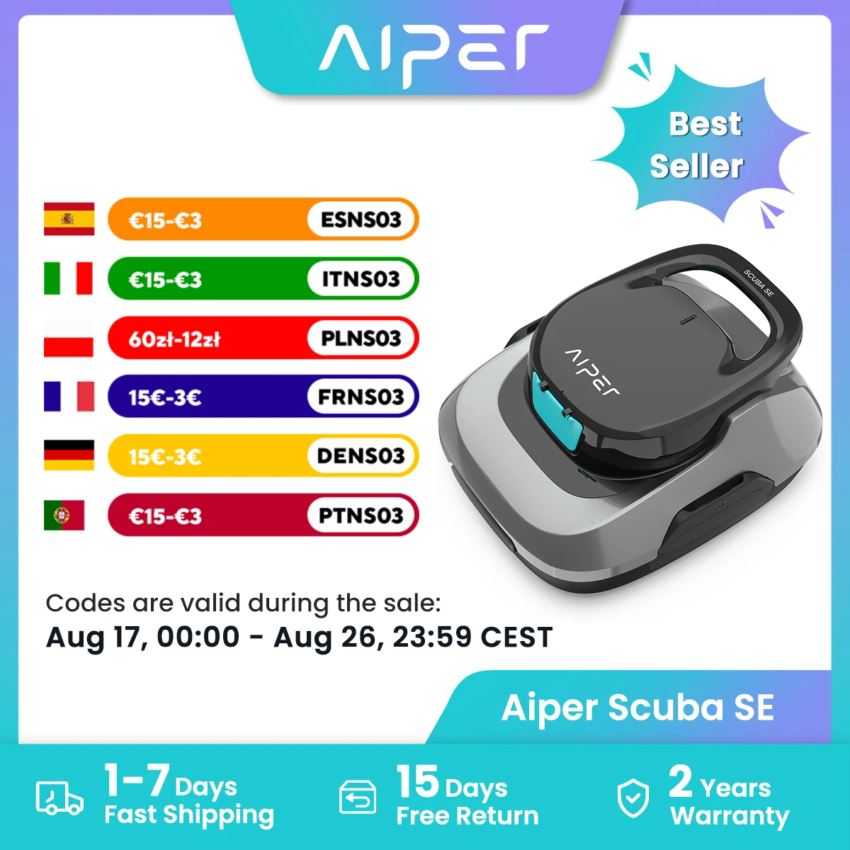Robot de piscine IPER reconditionné, aspirateur de piscine sans fil, autonomie de 90 minutes, nettoyage automatique avec fonction d'arrêt automatique, nettoyeur de piscine compact et léger, idéal pour les piscines hors sol.