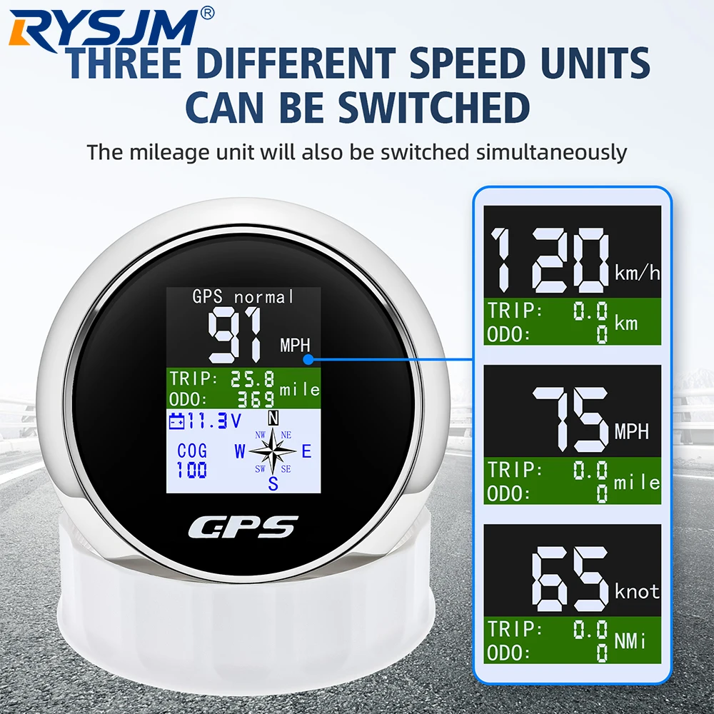 85mm Waterproof GPS Speed Gauge TFT Screen Support KM/H MPH Knot Switch Trip ODO COG Voltmeter For Marine Boat Yacht Truck Car