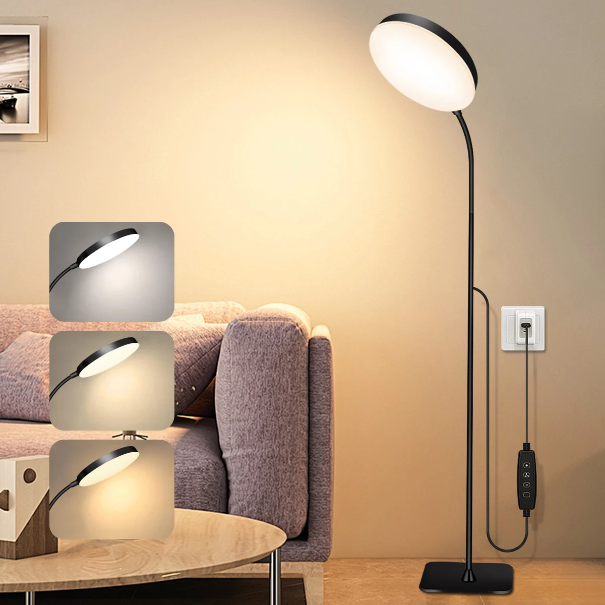 LED-Stehlampe, austauschbare Leselampe mit flexiblem Schwanenhals, dimmbarer Tisch oder bodenstehende Arbeitsleuchte für Innenräume
