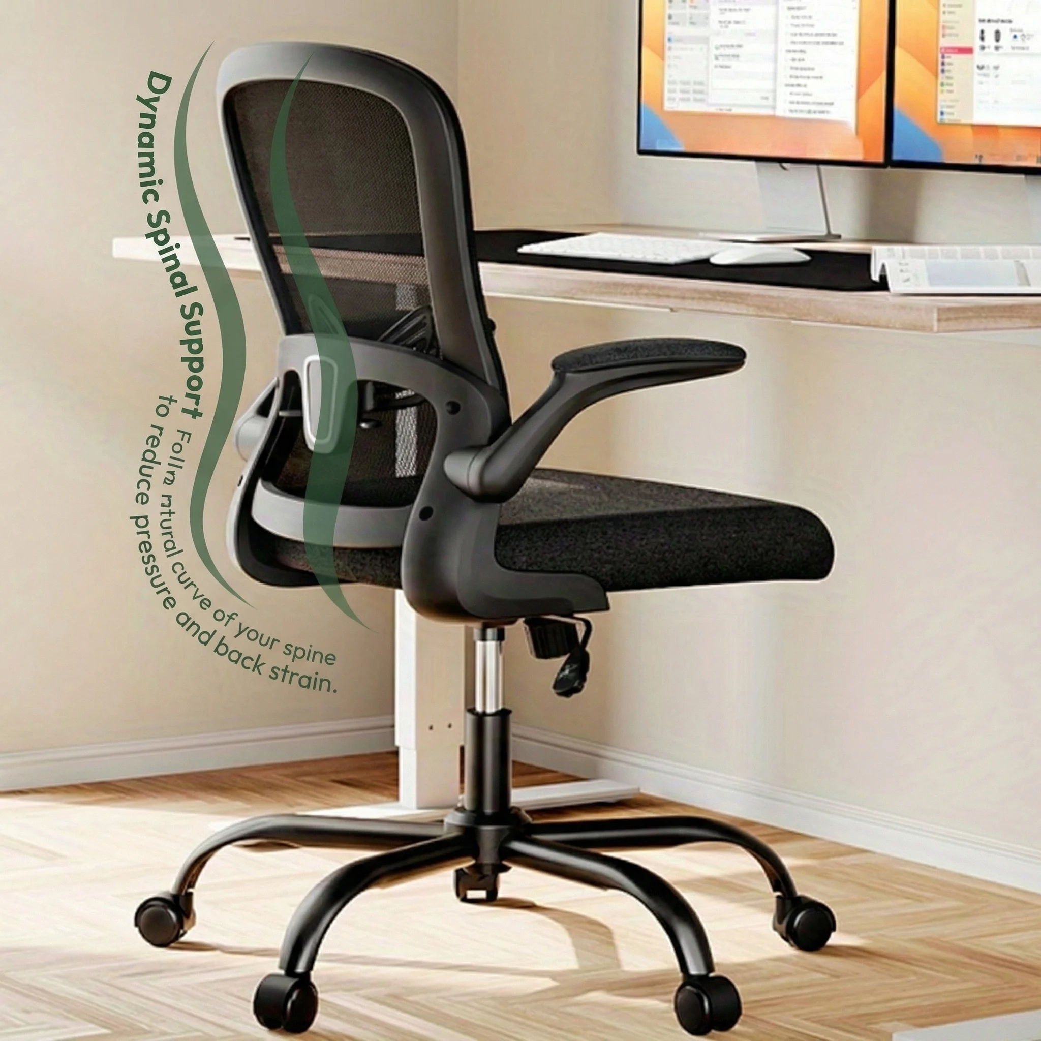 Office Chair Ergonomic-Desk Chair: Mesh Back Home Office Chair with Adjustable Lumbar Support, Computer Desk Chair with Flip-up Armrests Swivel Home Office Task Chair