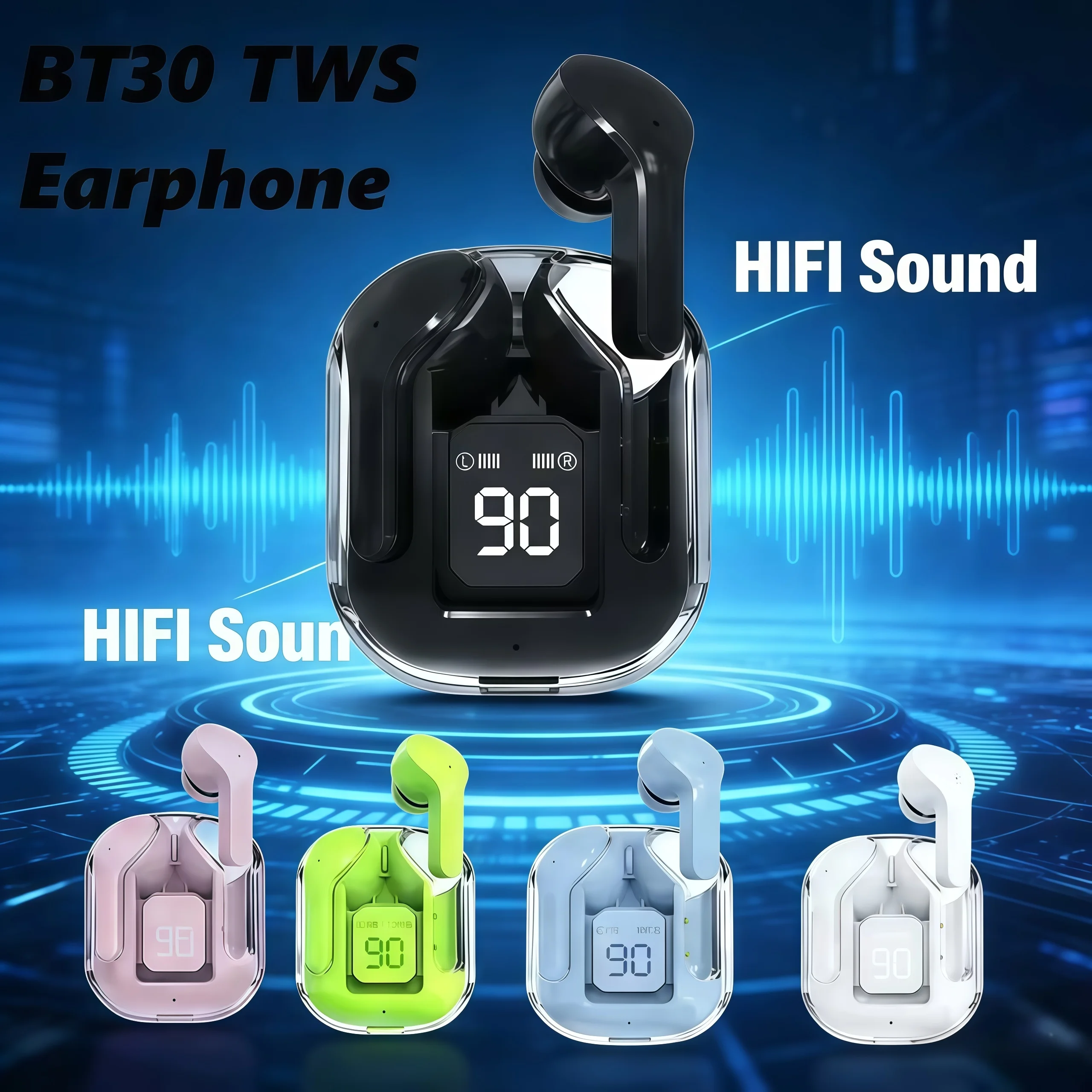 2026 New BT30 TWS wireless headphones, BT30 Bluetooth 5.1 headphones, sports headphones, LED digital display stereo headphones