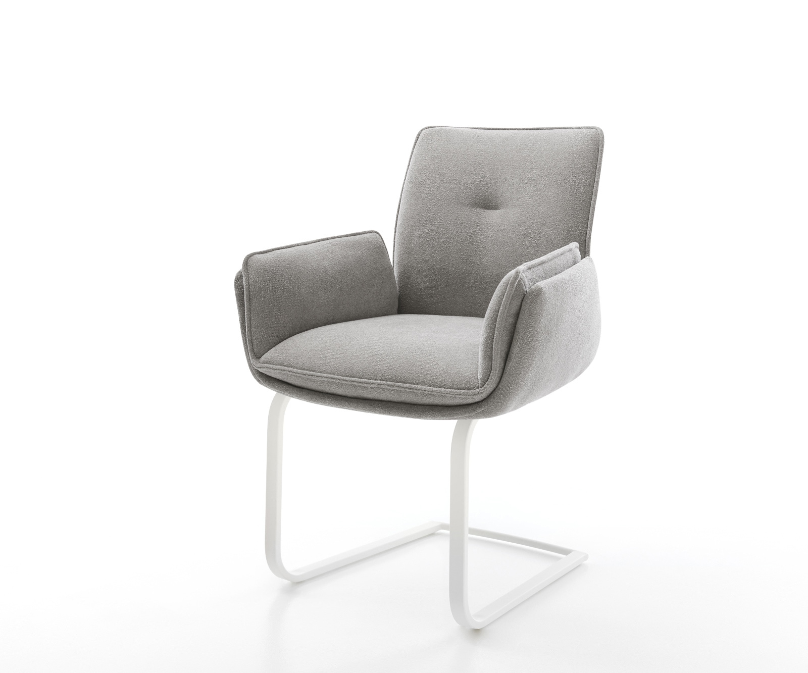 DELIFE Freischwinger Nela-Flex Strukturstoff Soft Grau Freischwinger flach Weiß, Esszimmerstühle