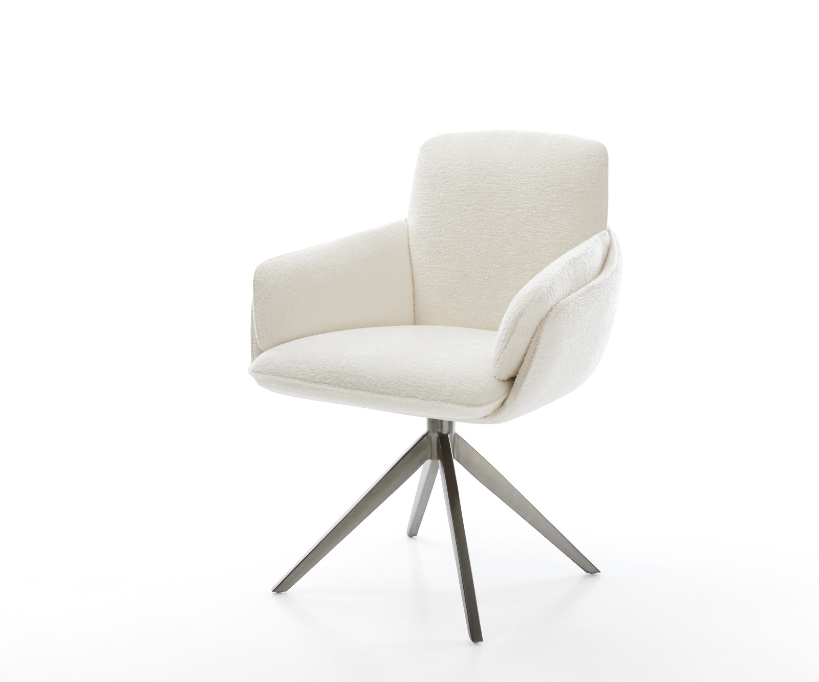 DELIFE Drehstuhl Luan-Flex mit Armlehnen Bouclé Soft Beige Kreuzgestell breit Graphit 360° drehbar Wippfunktion, Esszimmerstühle